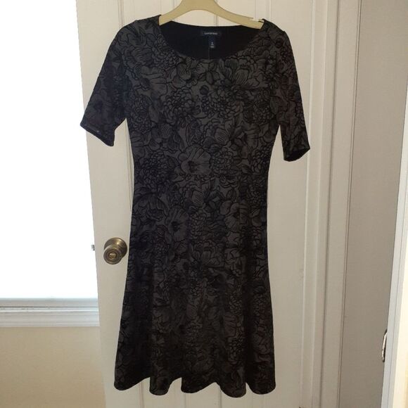 Lands end black floral print velour dress s 6 8 new nwt evening holiday career - Picture 3 of 5